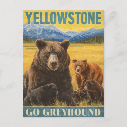 Yellowstone Bears Vintage Travel ポストカード (正面)