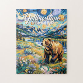 Yellowstone Colorful Landscape Vintage Animal Bear ジグソーパズル