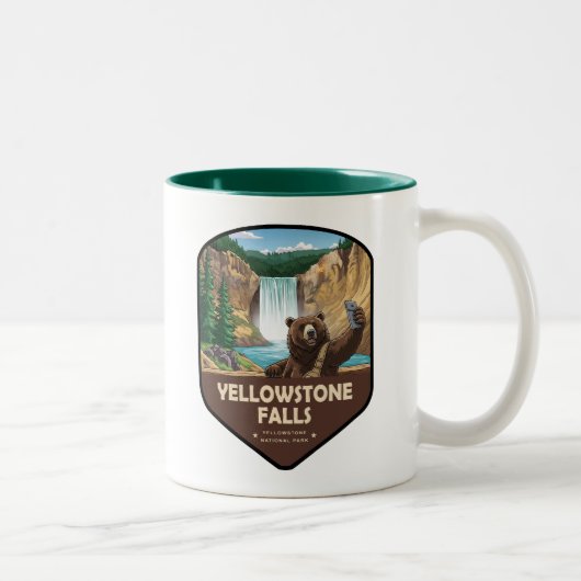 Yellowstone Falls Bear Selfie Shield ツートーンマグカップ (右)