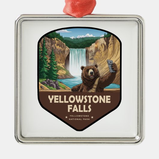 Yellowstone Falls Bear Selfie Shield メタルオーナメント (正面)
