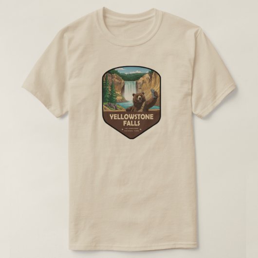 Yellowstone Falls Bear Selfie Shield Tシャツ (デザイン正面)