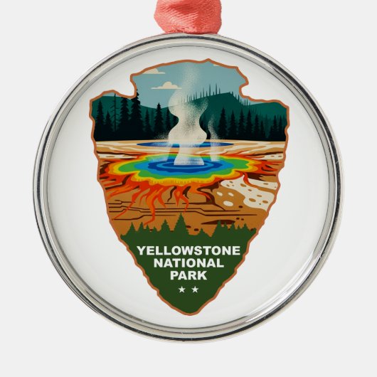 Yellowstone Grand Prismatic Spring Arrowhead メタルオーナメント (正面)