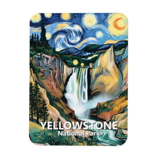 Yellowstone Lower Falls Van Gogh Starry Night Sky マグネット (縦)