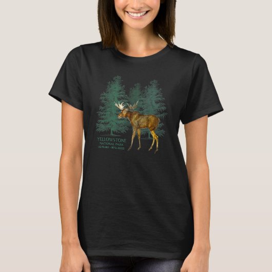Yellowstone National Park 150 Years Moose Trees So Tシャツ (正面)