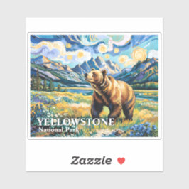 Yellowstone National Park Bear Landscape Van Gogh シール