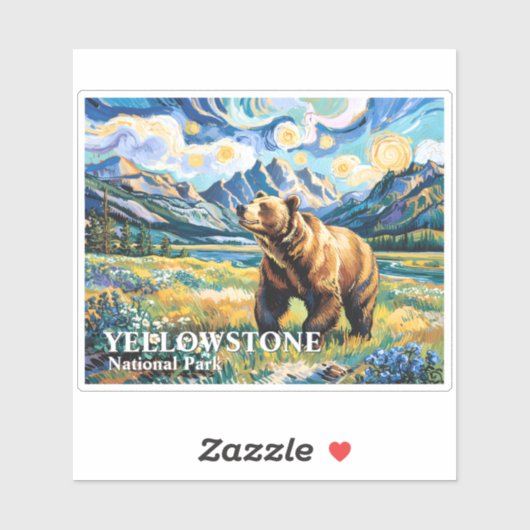 Yellowstone National Park Bear Landscape Van Gogh シール (シート)