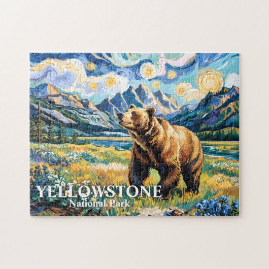 Yellowstone National Park Bear Landscape Van Gogh ジグソーパズル (横)