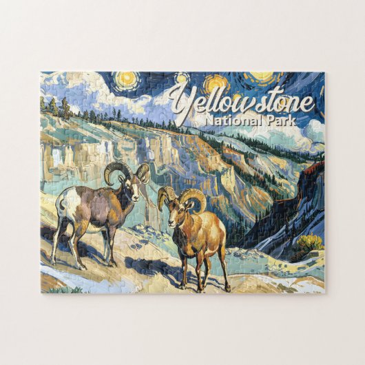 Yellowstone National Park Bighorn Sheep Van Gogh ジグソーパズル (横)