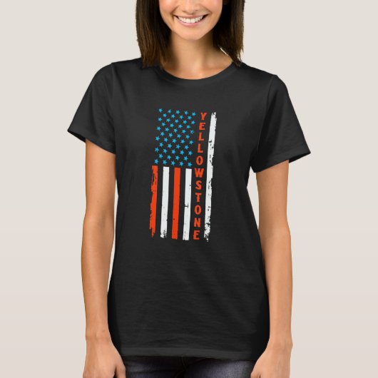 Yellowstone National Park Map American Usa Flag Tシャツ (正面)