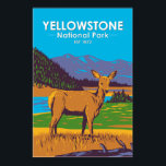 Yellowstone National Park Mule Deer Vintage ポスター<br><div class="desc">Yellowstone Forest vector artwork design. The park features dramatic canyons,  alpine rivers,  lush forests,  hot springs and gushing geysers,  including its most famous,  Old Faithful.</div>