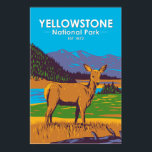 Yellowstone National Park Mule Deer Vintage ポスター<br><div class="desc">Yellowstone Forest vector artwork design. The park features dramatic canyons,  alpine rivers,  lush forests,  hot springs and gushing geysers,  including its most famous,  Old Faithful.</div>