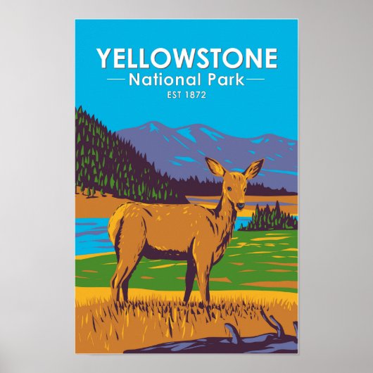 Yellowstone National Park Mule Deer Vintage ポスター (正面)