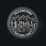 Yellowstone National Park Vintage Monoline  缶バッジ<br><div class="desc">Yellowstone Forest vector artwork design. The park features dramatic canyons,  alpine rivers,  lush forests,  hot springs and gushing geysers,  including its most famous,  Old Faithful.</div>