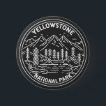 Yellowstone National Park Vintage Monoline  缶バッジ<br><div class="desc">Yellowstone Forest vector artwork design. The park features dramatic canyons,  alpine rivers,  lush forests,  hot springs and gushing geysers,  including its most famous,  Old Faithful.</div>