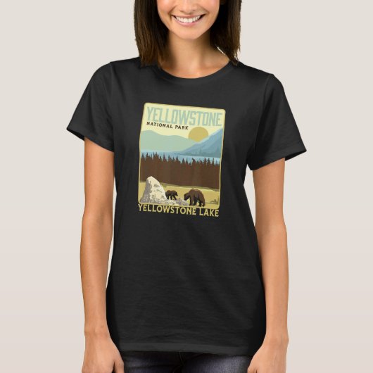 Yellowstone National Park Yellowstone Lake & Bears Tシャツ (正面)