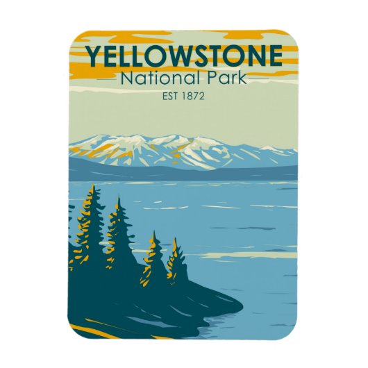 Yellowstone National Park Yellowstone Lake Vintage マグネット (縦)