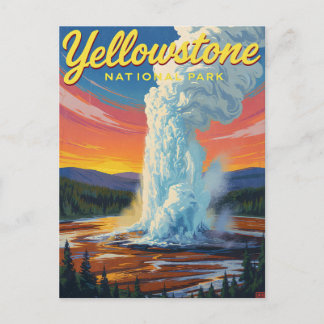 Yellowstone Old Faithful Geyser Art ポストカード