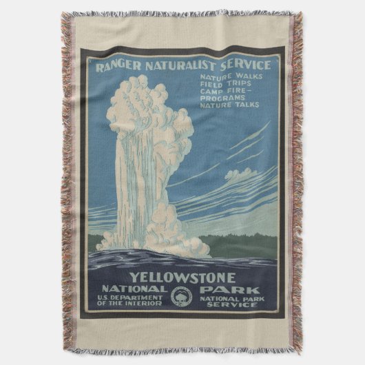 Yellowstone Old Faithful Park Vintage Poster スローブランケット (正面縦)