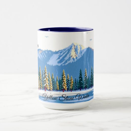 Yellowstone Winter Snow Covered Pines Custom マグカップ (中央)