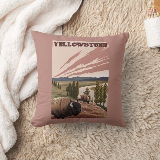 YellowstoneBison場面 クッション (ブランケット)