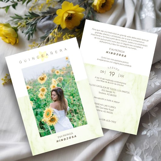 Yelow Marble Effect Romantic Photo Quinceañerank 招待状