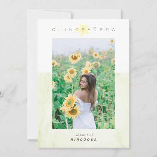 Yelow Marble Effect Romantic Photo Quinceañerank 招待状 (正面)