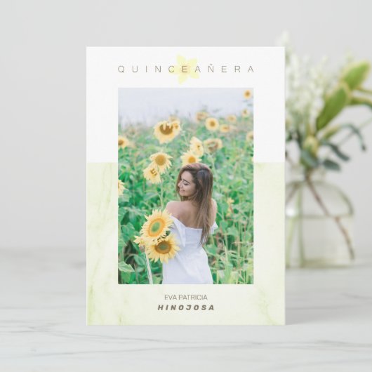 Yelow Marble Effect Romantic Photo Quinceañerank 招待状 (スタンド正面)
