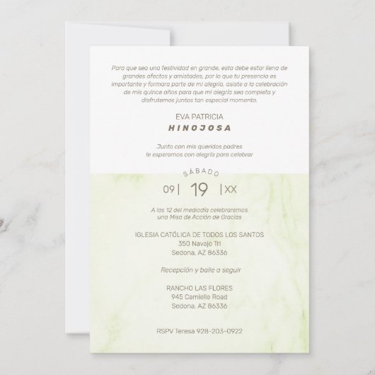 Yelow Marble Effect Romantic Photo Quinceañerank 招待状 (裏面)