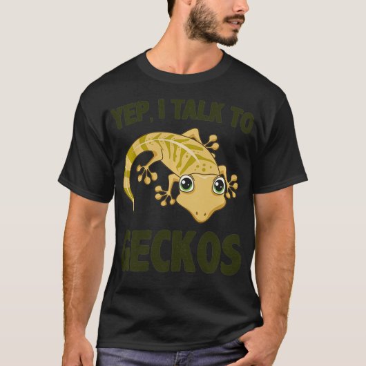 YEP I TALK TO GECKOS Gecko Lizard おもしろい Reptile Lo Tシャツ (正面)