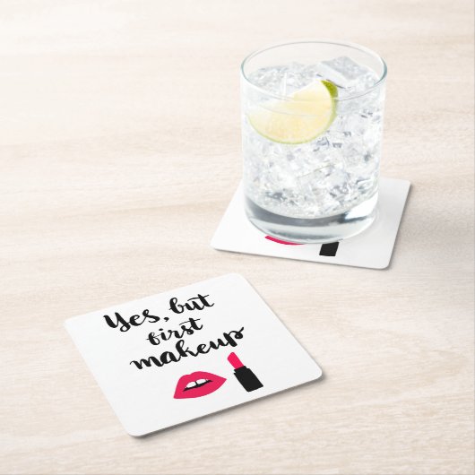 Yesしかし最初化粧|かわいい句 スクエアペーパーコースター (インサイチュ)