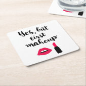 Yesしかし最初化粧|かわいい句 スクエアペーパーコースター (アングル)