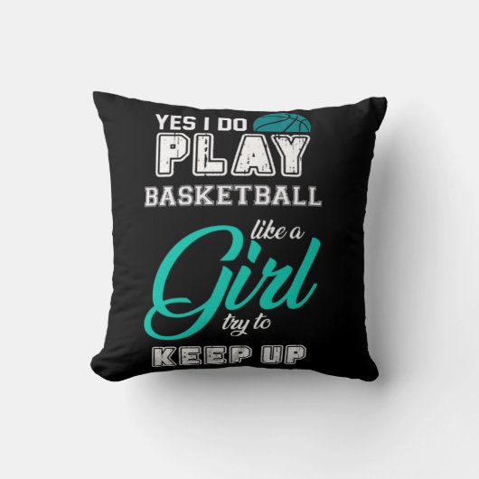 Yesは女遊の子のティール(緑がかった色)のようにバスケットボールをする クッション (正面)