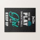 Yesは女遊の子のティール(緑がかった色)のようにバスケットボールをする ジグソーパズル (横)