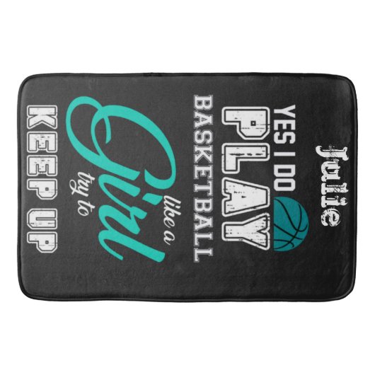 Yesは女遊の子のティール（緑がかった色）のようにバスケットボールをする バスマット (正面)