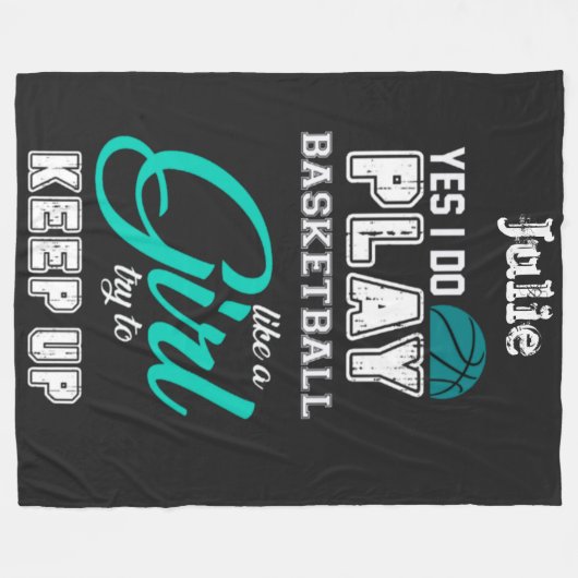 Yesは女遊の子のティール(緑がかった色)のようにバスケットボールをする フリースブランケット (正面(横))