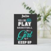 Yesは女遊の子のティール(緑がかった色)のようにバスケットボールをする ポストカード (スタンド正面)