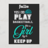 Yesは女遊の子のティール（緑がかった色）のようにバスケットボールをする ポストカード (正面)