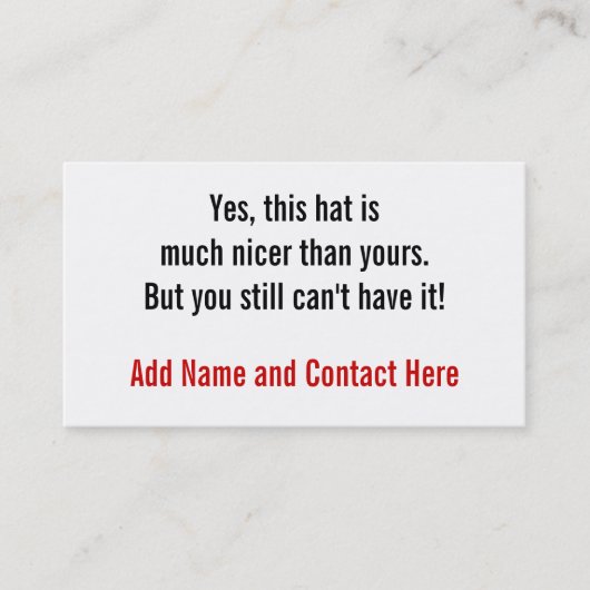 Yesは、この帽子より素晴らしいです…. 名刺 (正面)