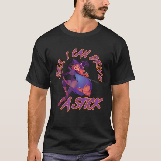 Yesほうきに乗って杖の魔女を運転できる Tシャツ (正面)