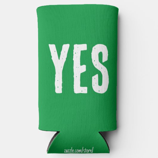 YESまたは番号。おもしろい引用文。赤と緑 スリム缶クーラー (正面)