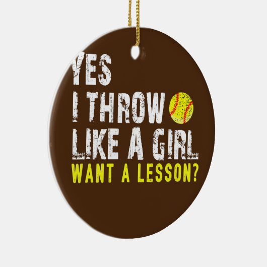Yesを女の子のように投げるソフトボール セラミックオーナメント (右)
