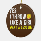 Yesを女の子のように投げるソフトボール セラミックオーナメント (左)