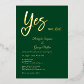 Yesウィドエメラルドグリーン結婚金ゴールド 箔招待状 (正面)
