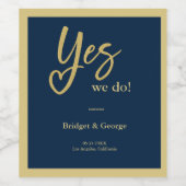 Yesウィドネイビーブルー金ゴールド結婚ズ ワインラベル (シングルラベル)