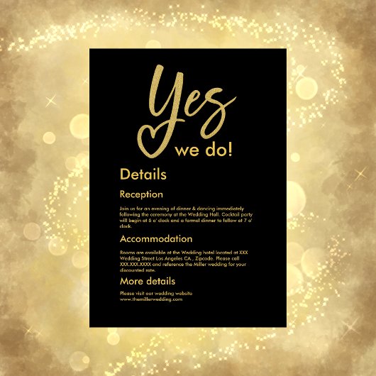 Yesウィーエレガントブラック金ゴールド結婚ズ エンクロージャーカード