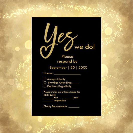 Yesウィーエレガントブラック金ゴールド結婚ズ 出欠カード