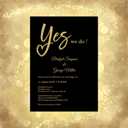 yesウィーエレガントブラック金ゴールド結婚ズ 招待状
