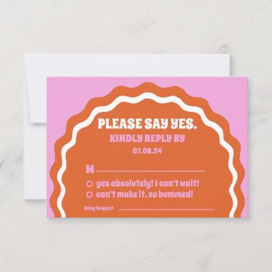 yesオレンモダンジはっきりしたレトロ波形アーチ 出欠カード (正面)