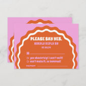 yesオレンモダンジはっきりしたレトロ波形アーチ 出欠カード (正面/裏面)