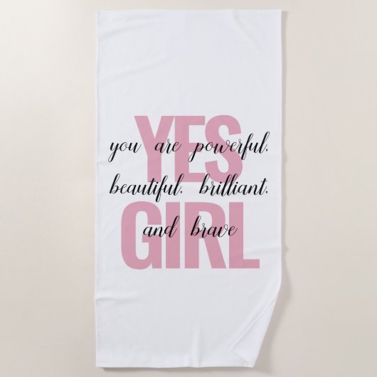 Yesガールユーアビューティフルやる気を起こさせるガールプリント ビーチタオル (正面)